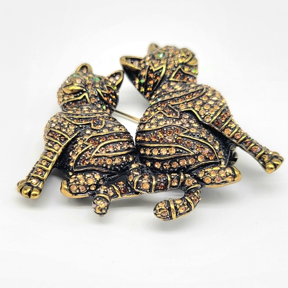 Heidi Daus Champagne Diamond Swarovski Crystal Kitten with Mama Cat RARE VINTAGE - Picture 5 of 12